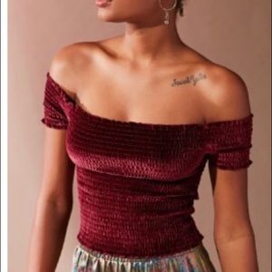 COPY - Urban outfitters off the shoulder velvet crop top